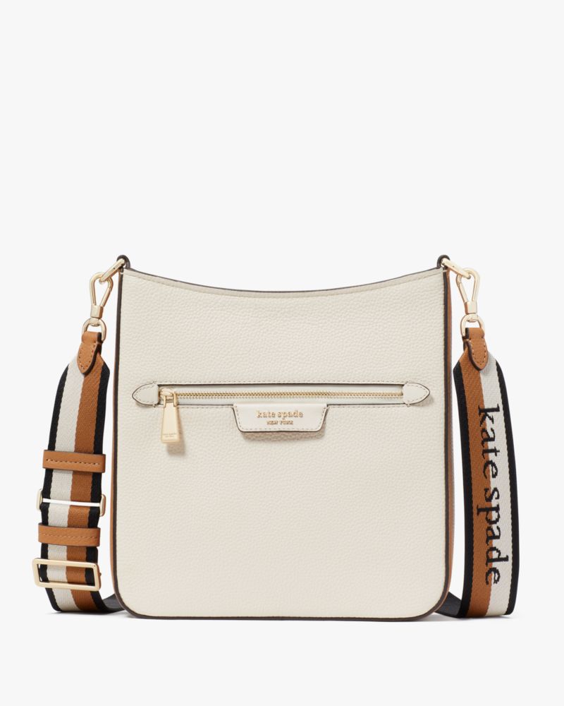 Kate Spade,Hudson Colorblocked Pebbled Leather Large Messenger Crossbody,Parchment Multi