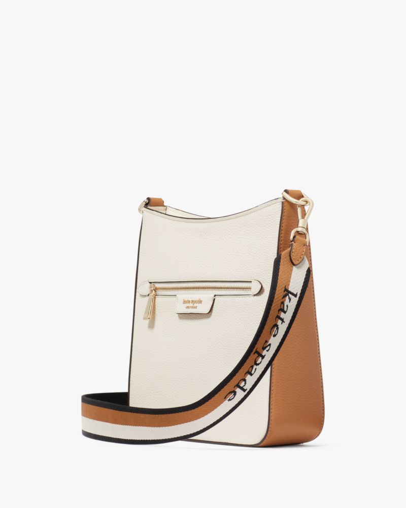 Kate Spade,Hudson Colorblocked Pebbled Leather Large Messenger Crossbody,Leather,Crossbody,Stripe,Casual,Cream