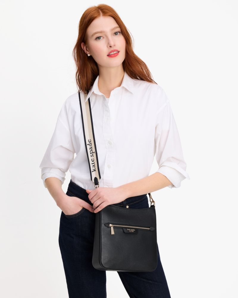 Kate Spade,Hudson Pebbled Leather Large Messenger Crossbody,Black