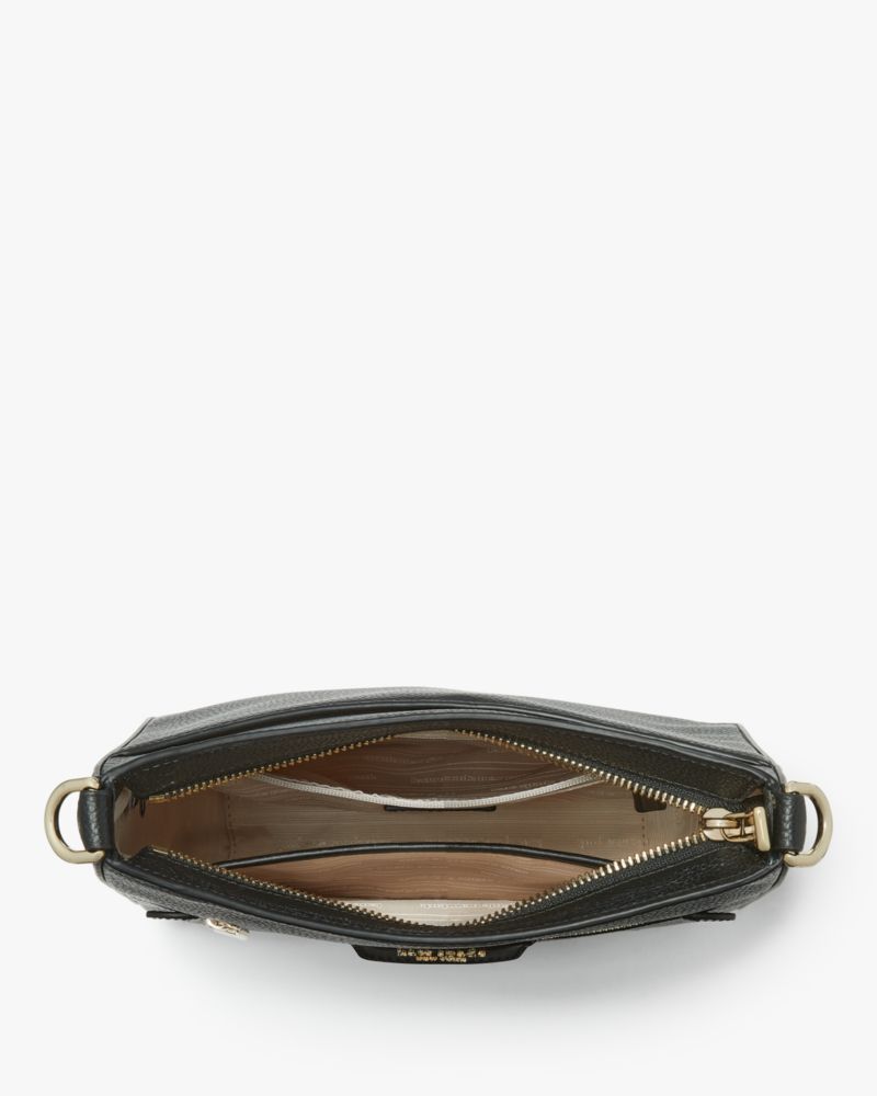 Kate Spade,Hudson Messenger Crossbody Bag,Leather,Crossbody,Metal,Logo,Stripe,Casual,Black