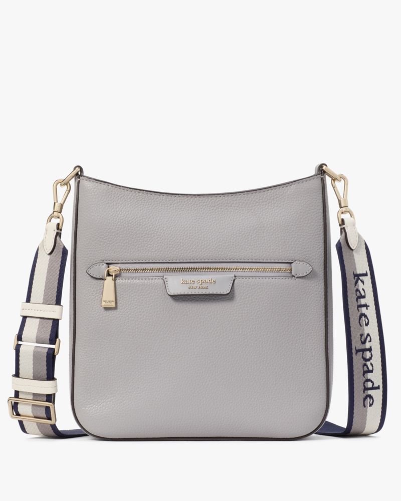 Kate Spade,Hudson Pebbled Leather Large Messenger Crossbody,Leather,Crossbody,Metal,Stripe,Logo,Casual,