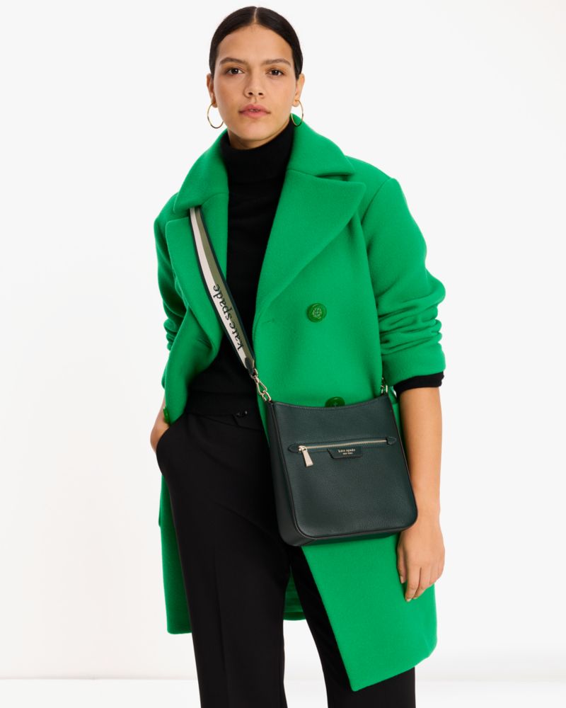 Kate Spade,Hudson Pebbled Leather Large Messenger Crossbody,Emerald