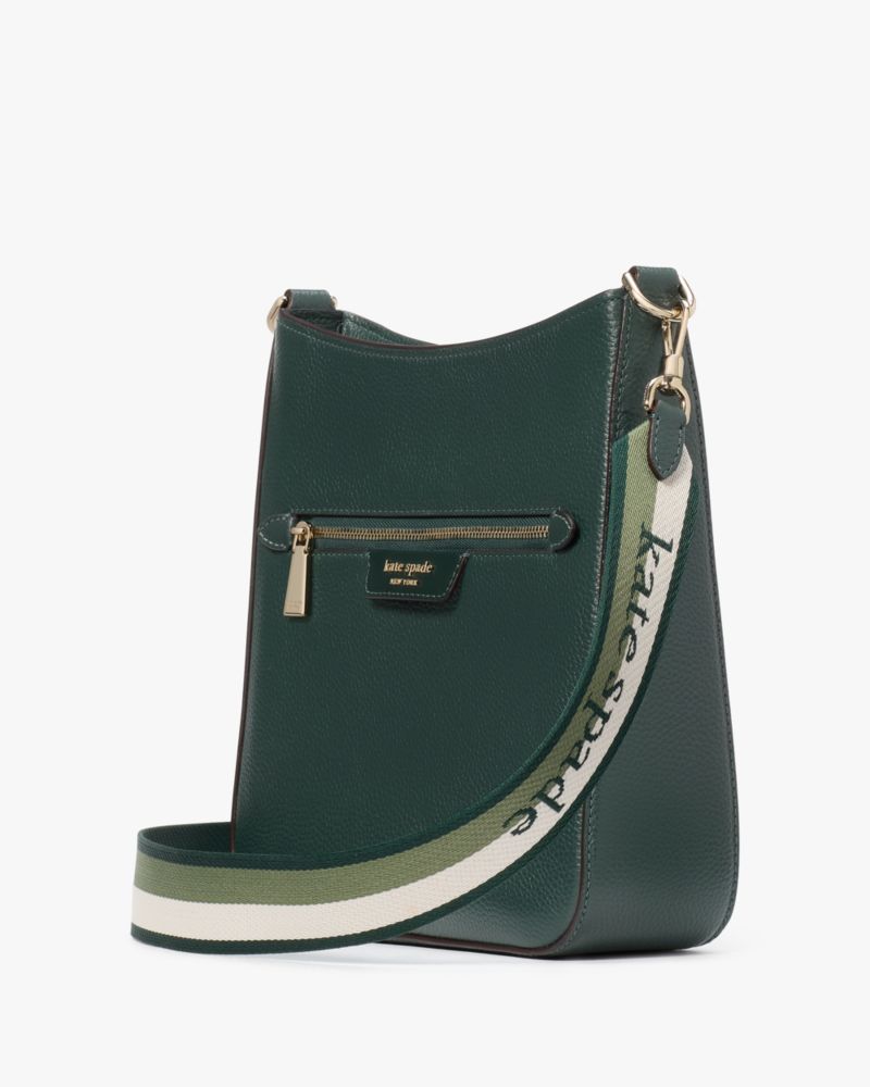 Kate Spade,Hudson Pebbled Leather Large Messenger Crossbody,Emerald