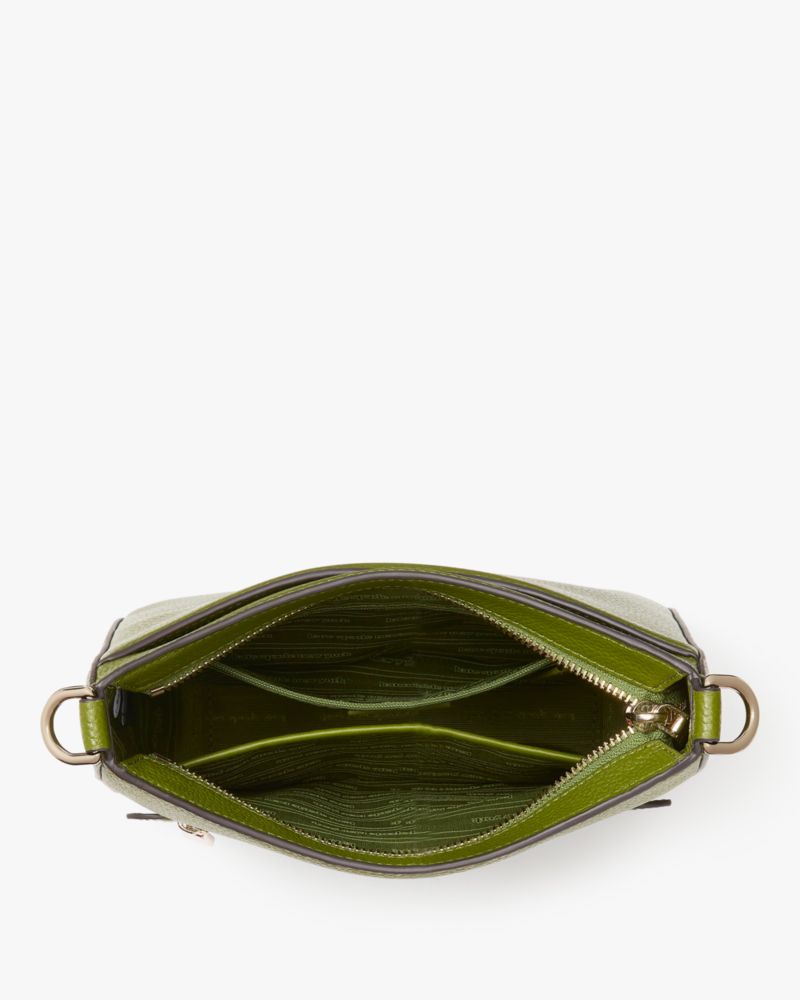 Kate Spade,Hudson Messenger Crossbody Bag,Leather,Crossbody,Stripe,Metal,Logo,Casual,Olive