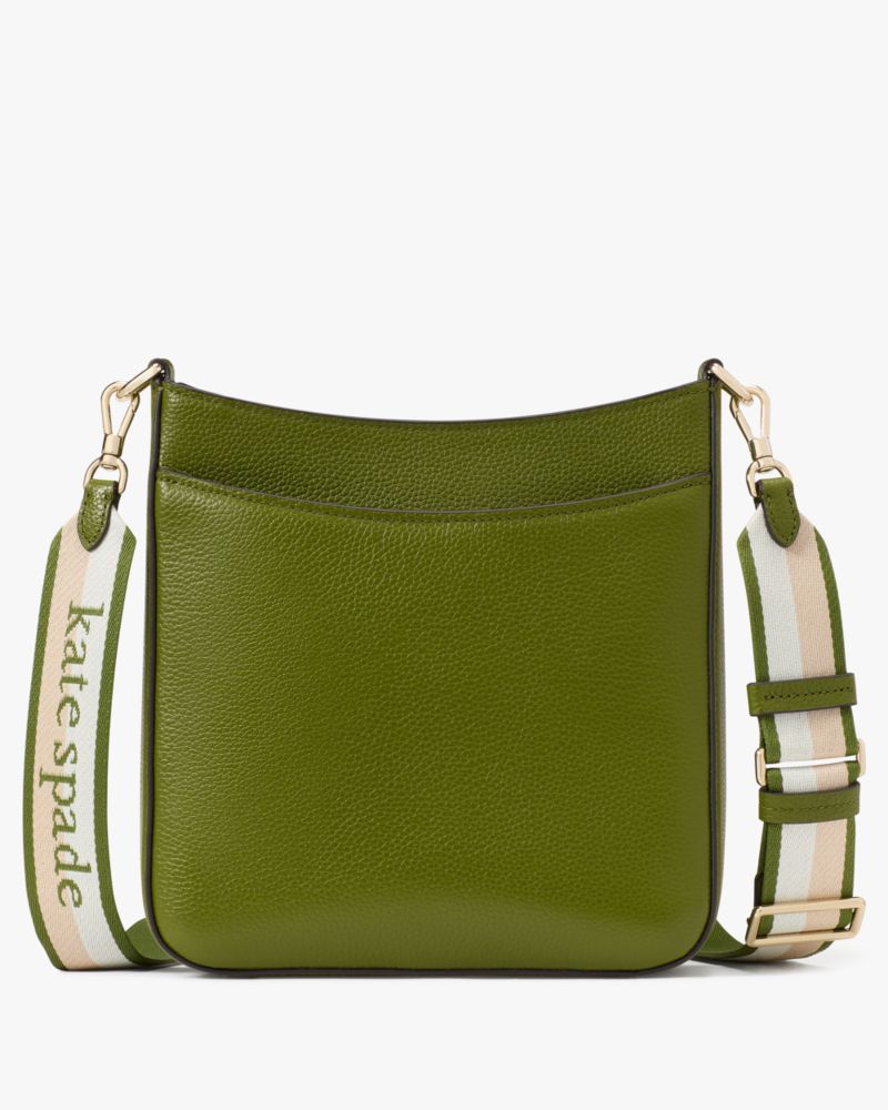 Kate Spade,Hudson Messenger Crossbody Bag,Leather,Crossbody,Stripe,Metal,Logo,Casual,Olive