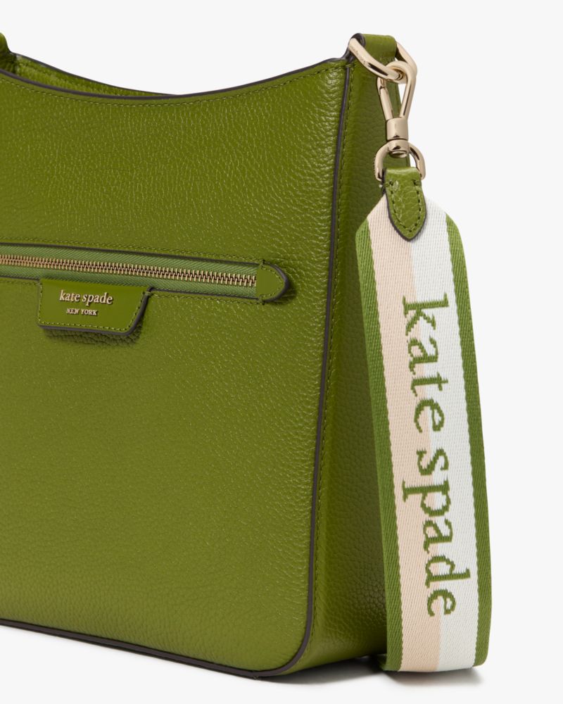 Kate Spade,Hudson Messenger Crossbody Bag,Leather,Crossbody,Stripe,Metal,Logo,Casual,Olive