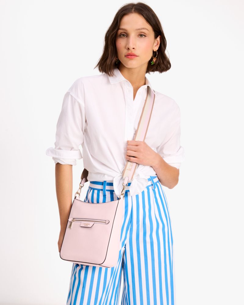 Kate Spade,Hudson Pebbled Leather Large Messenger Crossbody,Pink