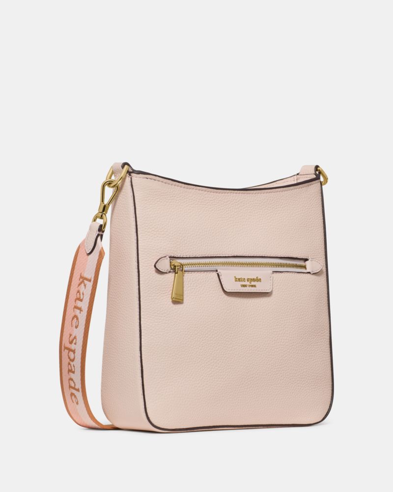 Kate Spade,Hudson Messenger Crossbody Bag,Leather,Crossbody,Logo,Stripe,Metal,Casual,Pink