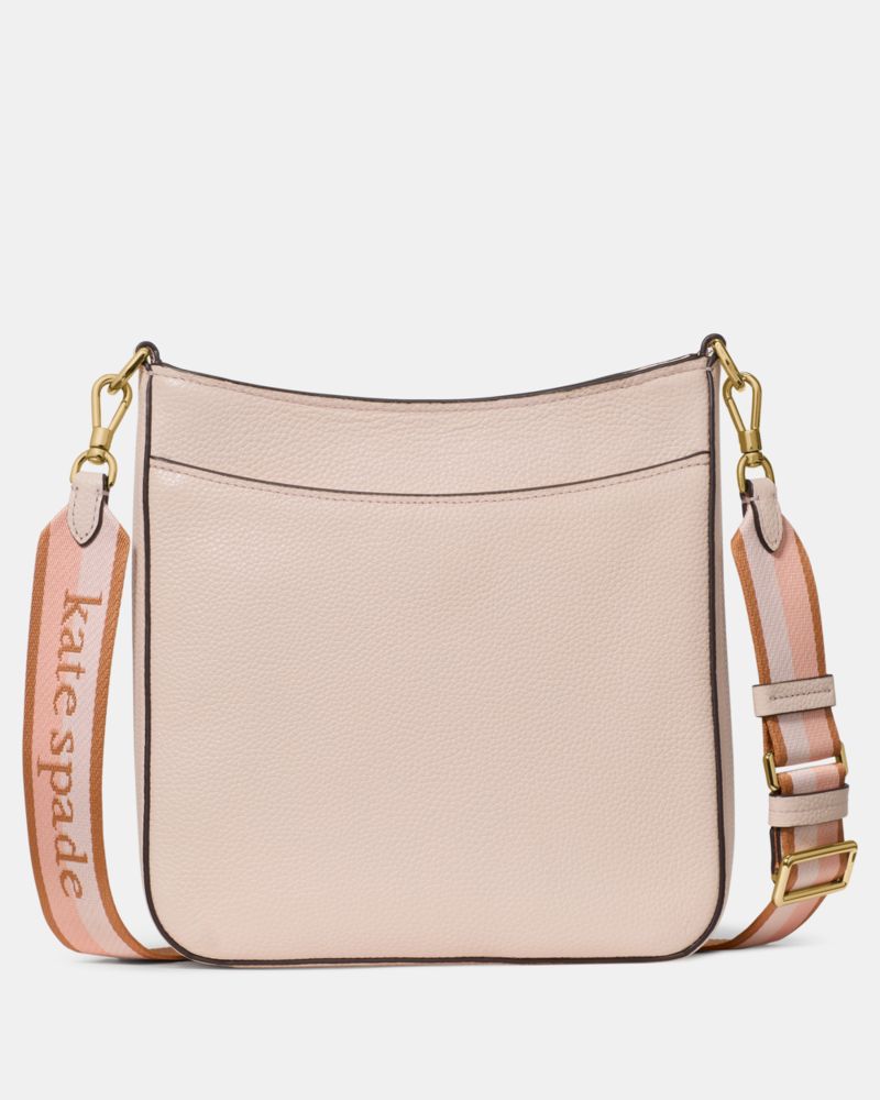 Kate Spade,Hudson Messenger Crossbody Bag,Leather,Crossbody,Logo,Stripe,Metal,Casual,Pink