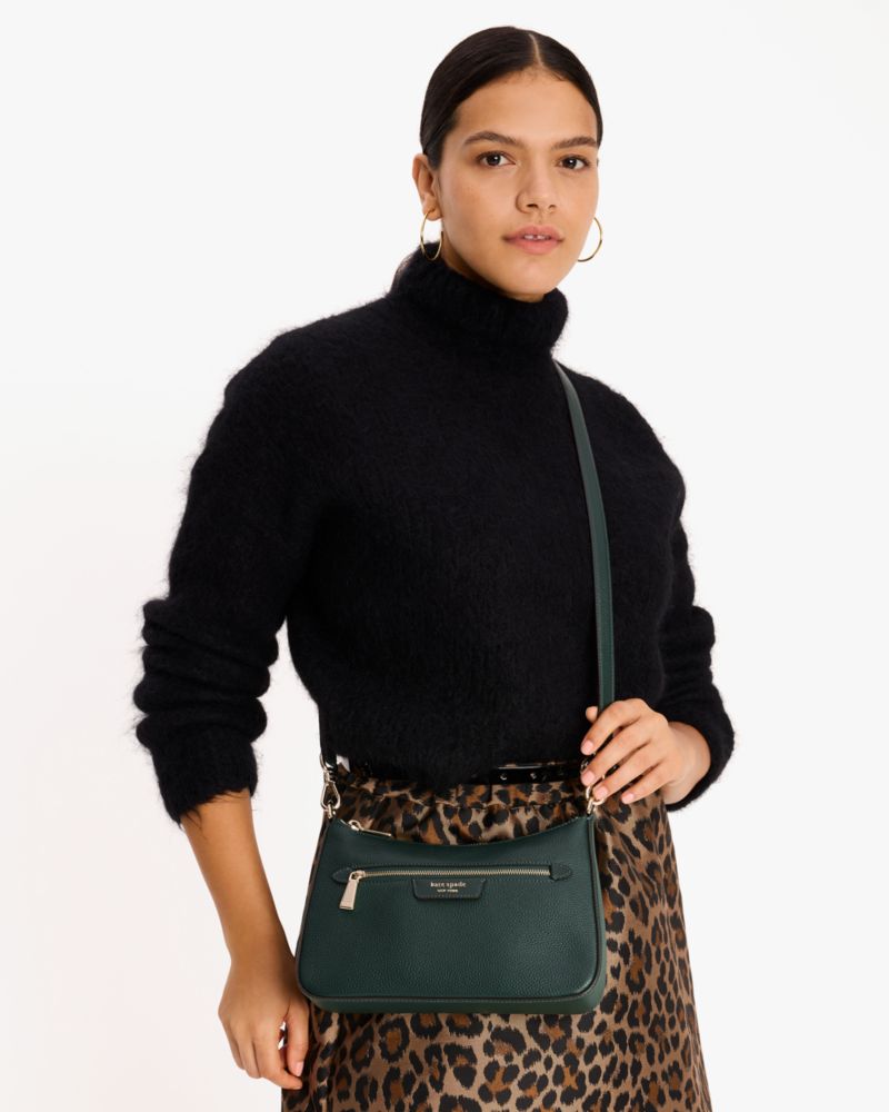 Kate Spade,Hudson Convertible Crossbody,Leather,Shoulder Bag,Logo,Metal,Shoulder Guard,Casual,Emerald