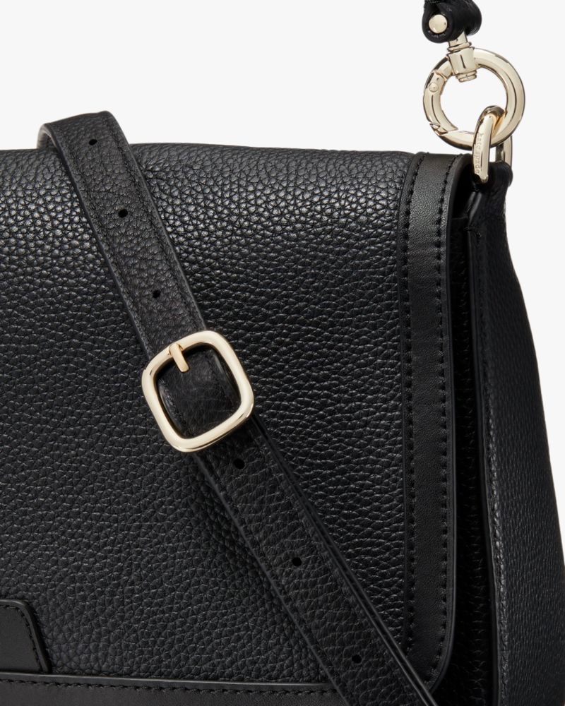 Kate Spade,Hudson Convertible Shoulder Bag,Leather,Shoulder Bag,Metal,Logo,Shoulder Guard,Casual,Day Party,Black