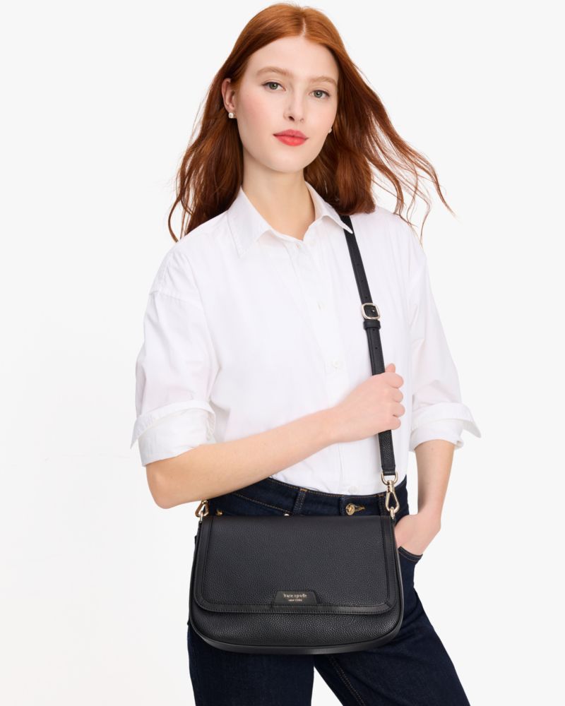 Kate Spade,Hudson Convertible Shoulder Bag,Leather,Shoulder Bag,Metal,Logo,Shoulder Guard,Casual,Day Party,Black