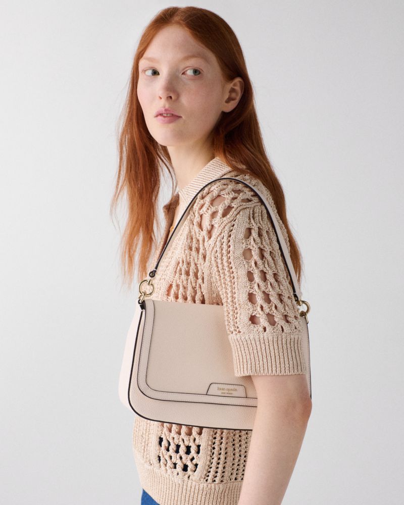 Kate Spade,Hudson Convertible Shoulder Bag,Leather,Shoulder Bag,Metal,Logo,Shoulder Guard,Casual,Pink