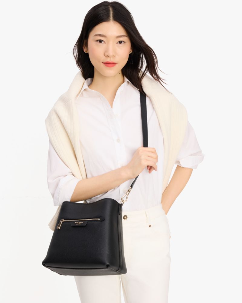 Kate Spade,Hudson Pebbled Leather Shoulder Bag,Leather,Shoulder Bag,Logo,Metal,Casual,Black