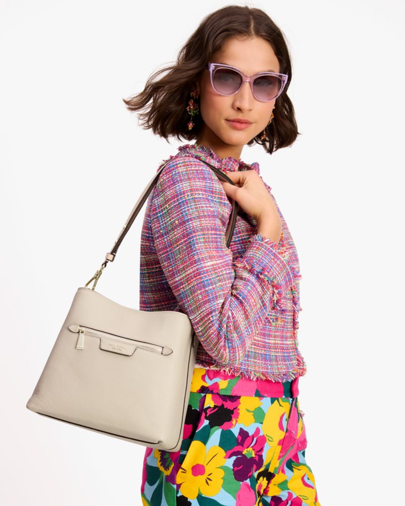 Kate Spade,Hudson Pebbled Leather Shoulder Bag,Beige