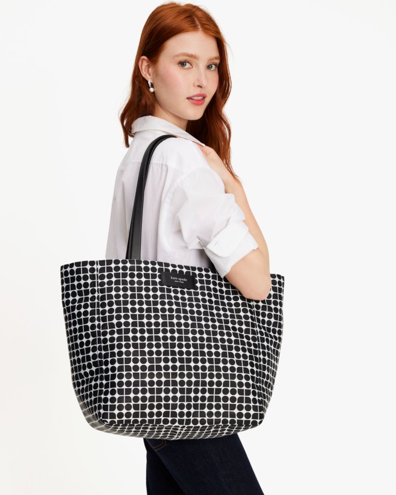 Kate Spade,Noel Jacquard Large Tote,Recycled Polyester,Leather,Tote,Word Embellishment,Logo,Casual,Multi Color