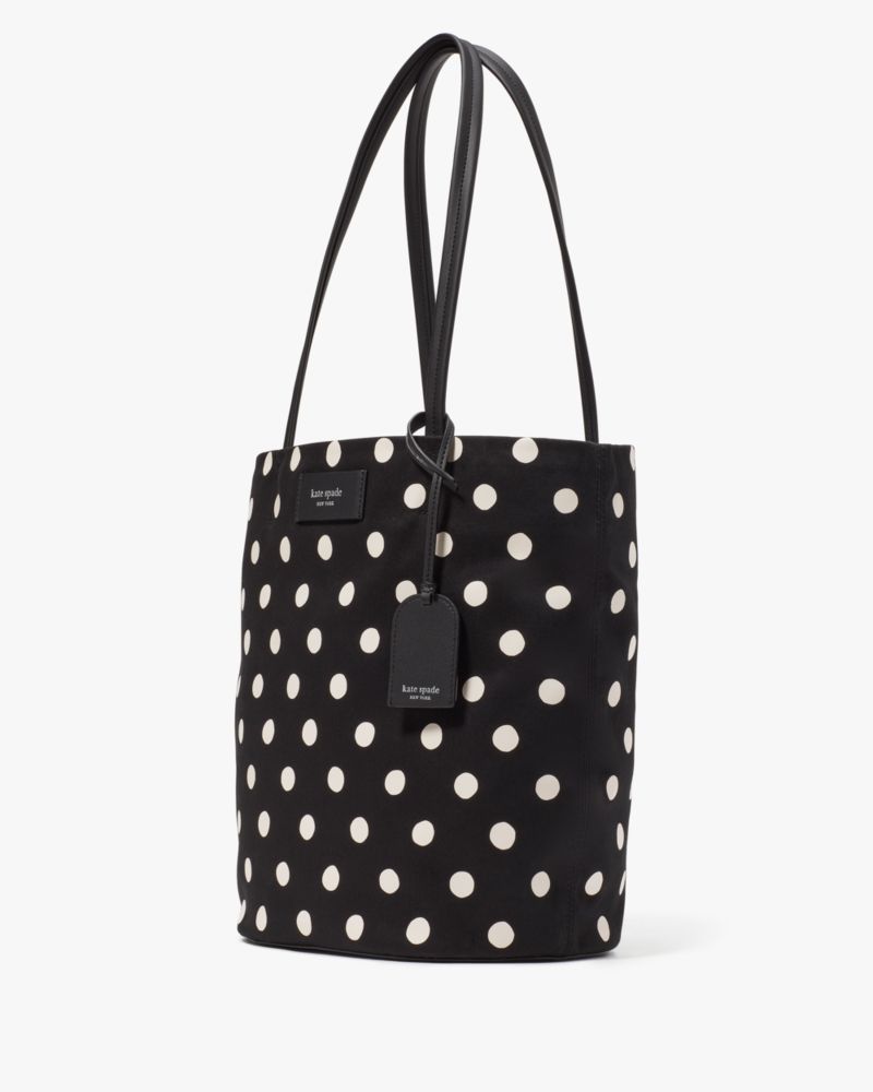 Kate Spade,On Purpose Sunshine Dot Printed Canvas Large Tote,Leather,Tote,Logo,Word Embellishment,Casual,Black