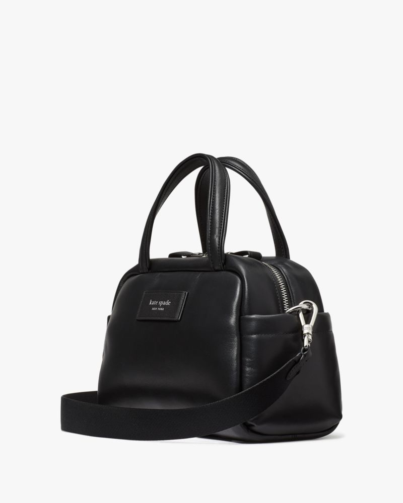 Kate Spade,Puffed Satchel,Leather,Satchel,Logo,Tag Embellishment,Casual,Black