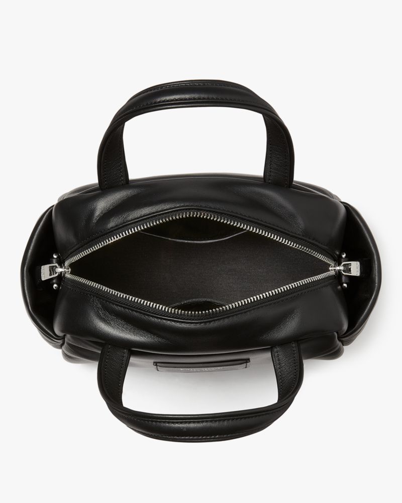 Kate Spade,Puffed Satchel,Leather,Satchel,Logo,Tag Embellishment,Casual,Black