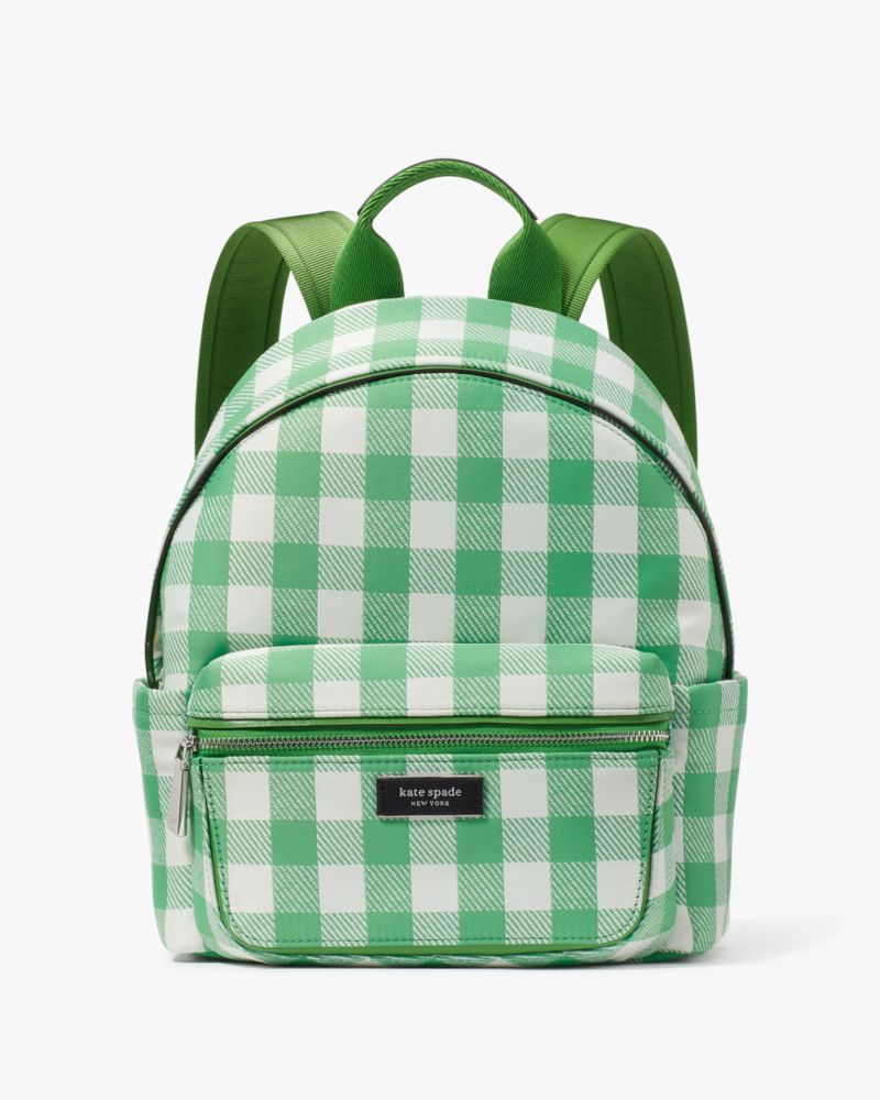 Kate Spade,Sam Icon Gingham Printed Fabric Small Backpack,Candy Grass Multi