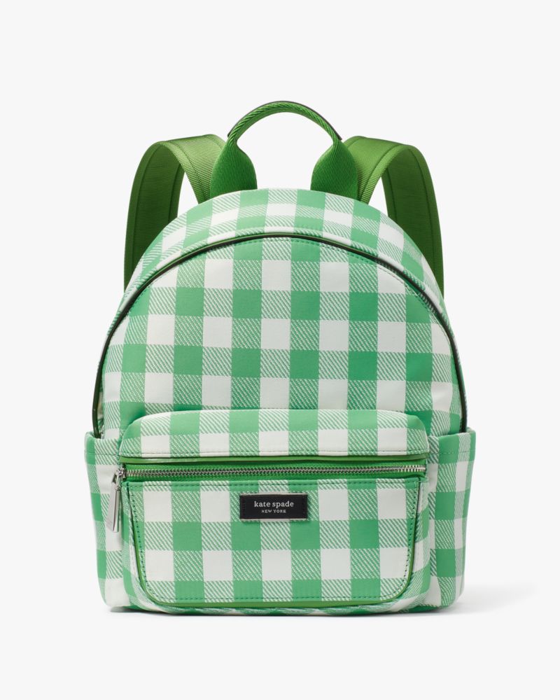 Kate Spade,Sam Icon Gingham Printed Fabric Small Backpack,Leather,Backpack,Logo,Tag Embellishment,Compact,Casual,Multi Color