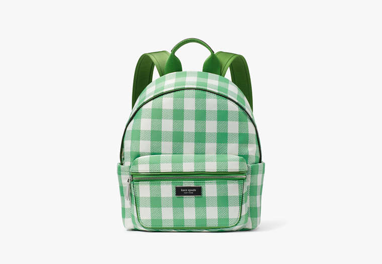 Kate Spade,Sam Icon Gingham Printed Fabric Small Backpack,Candy Grass Multi