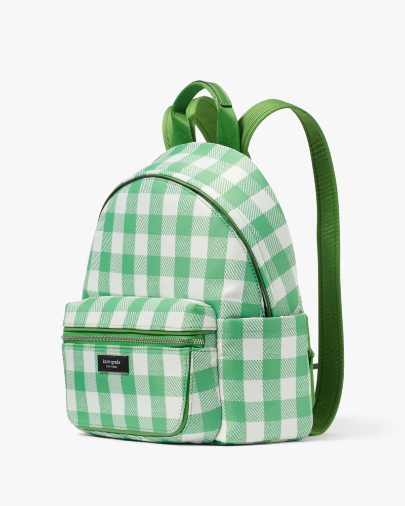 Kate Spade,Sam Icon Gingham Printed Fabric Small Backpack,Leather,Backpack,Logo,Tag Embellishment,Compact,Casual,