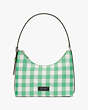 Kate Spade,Sam Icon Gingham Printed Fabric Small Shoulder Bag,Candy Grass Multi