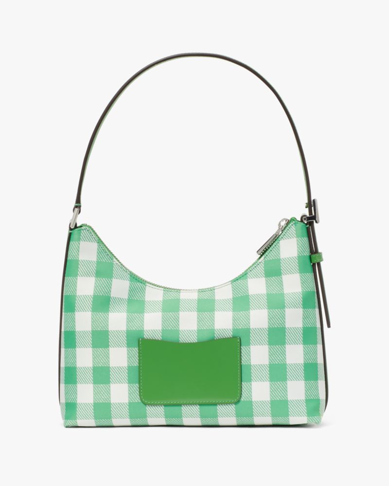 Kate Spade,Sam Icon Gingham Printed Fabric Small Shoulder Bag,Leather,Shoulder Bag,Shell,Logo,Metal,Casual,Multi Color