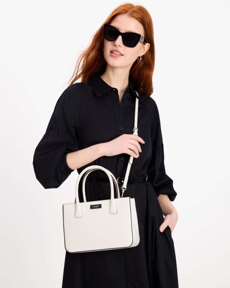 Kate Spade,Sam Icon Square Tote,Crossbody,Metal,Logo,Casual,Cream