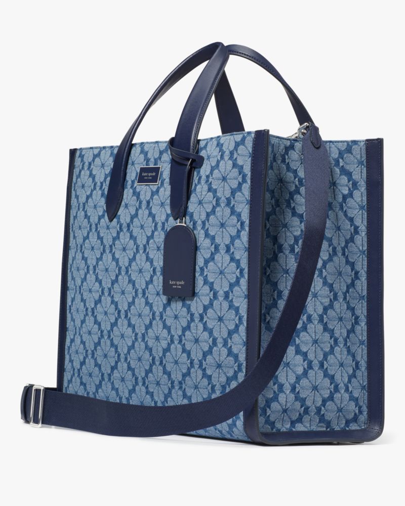 Spade Flower Manhattan Tote Bag aus Jacquard-Denim, groß, , Product