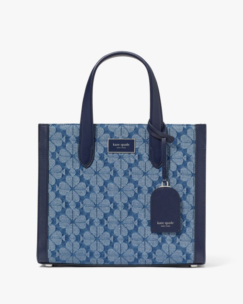 Kate Spade,Spade Flower Jacquard Denim Manhattan Small Tote,Parisian Navy Multi