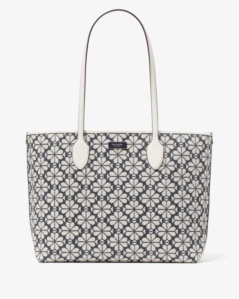 Kate Spade,Spade Flower Jacquard Bleecker Large Tote,Leather,Tote,Pouch,Logo,Word Embellishment,Work,Casual,