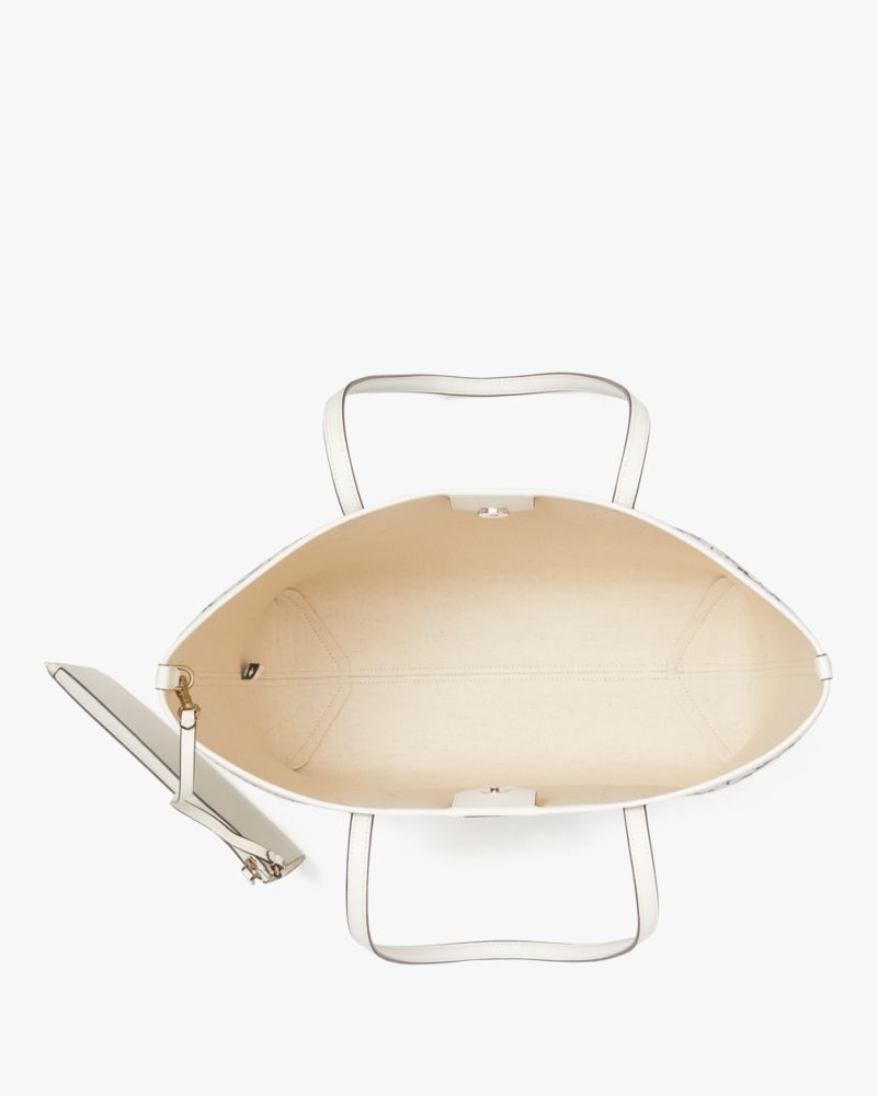 Kate Spade,Spade Flower Jacquard Bleecker Large Tote,Leather,Tote,Pouch,Logo,Word Embellishment,Work,Casual,Multi Color