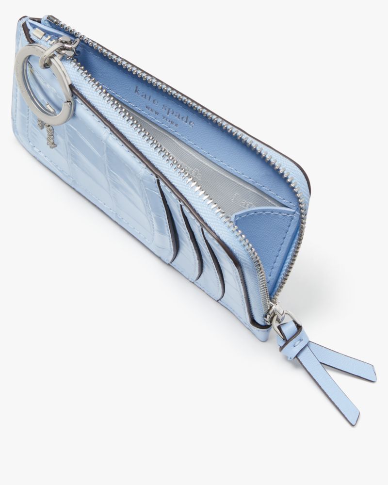 Kate Spade,Knott Croc-embossed Zip Cardholder,Leather,Coin,Card Case,Logo,Metal,Key Ring,Casual,