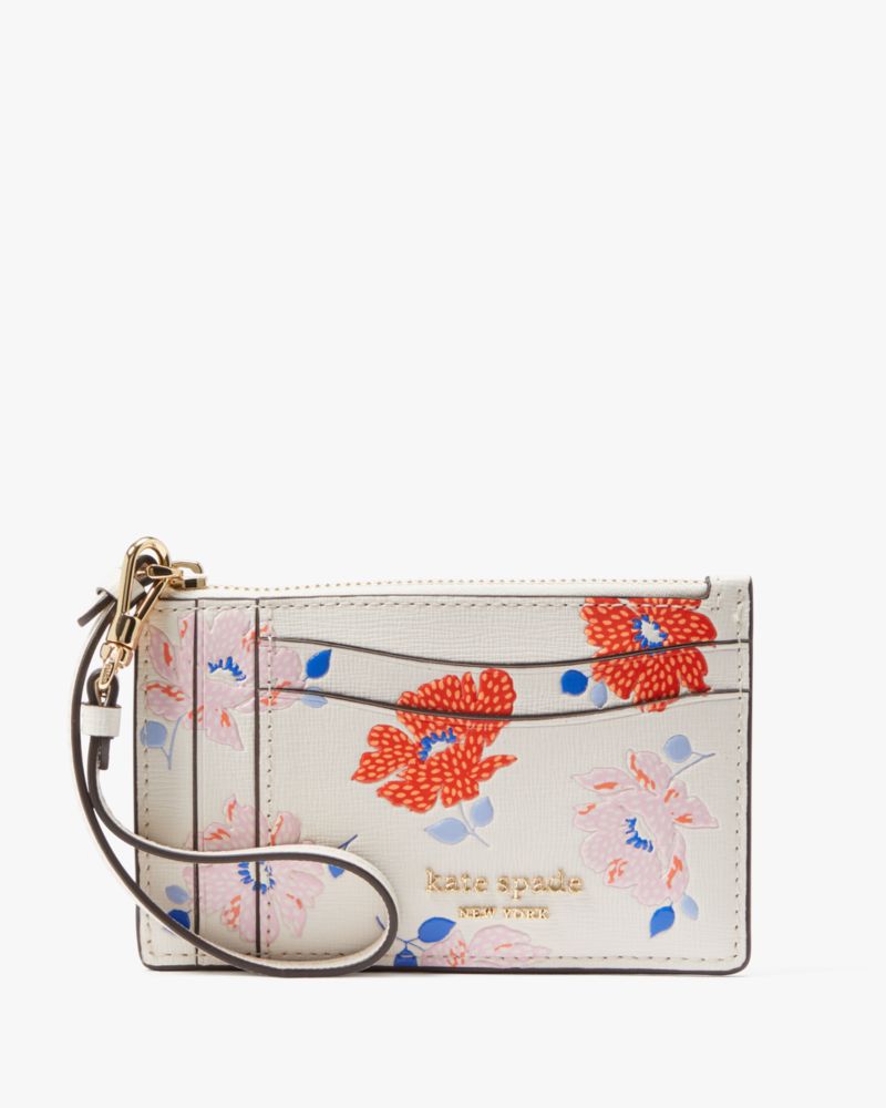 Kate Spade,Morgan Dotty Floral Embossed Card Case Wristlet,White Multi