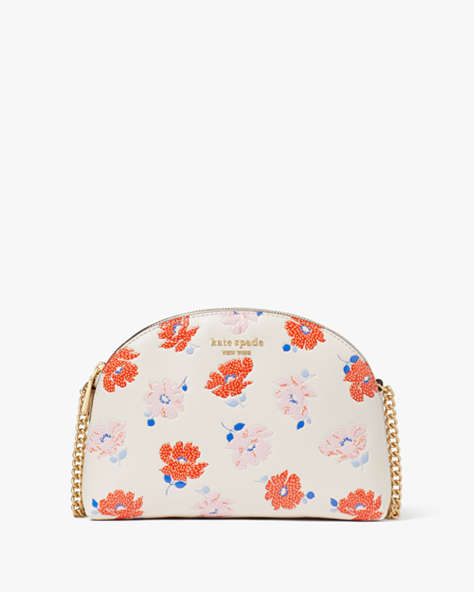 Kate Spade,Morgan Dotty Floral Embossed Double-zip Dome Crossbody,White Multi