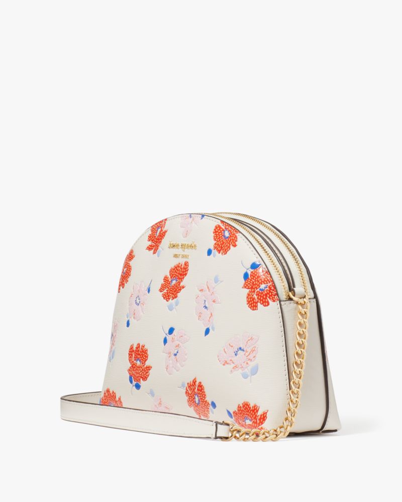 Kate Spade,Morgan Dotty Floral Embossed Double-zip Dome Crossbody,Leather,Makeup Bag,Logo,Metal,Shoulder Guard,Day Party,