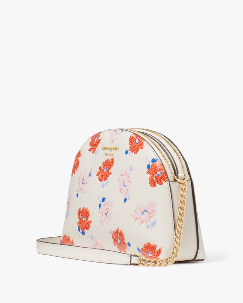 Kate Spade,Morgan Dotty Floral Embossed Double-zip Dome Crossbody,White Multi