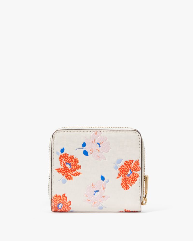 Kate Spade,Morgan Dotty Floral Embossed Small Compact Wallet,White Multi