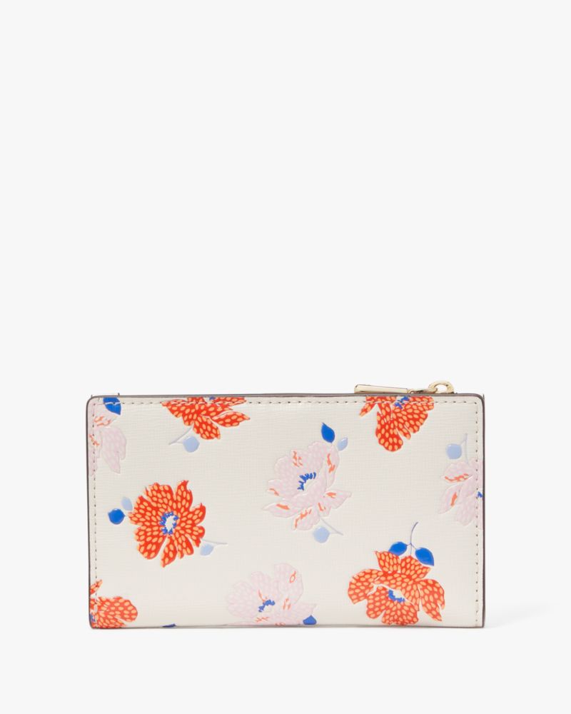 Kate Spade,Morgan Dotty Floral Embossed Small Slim Bifold Wallet,White Multi