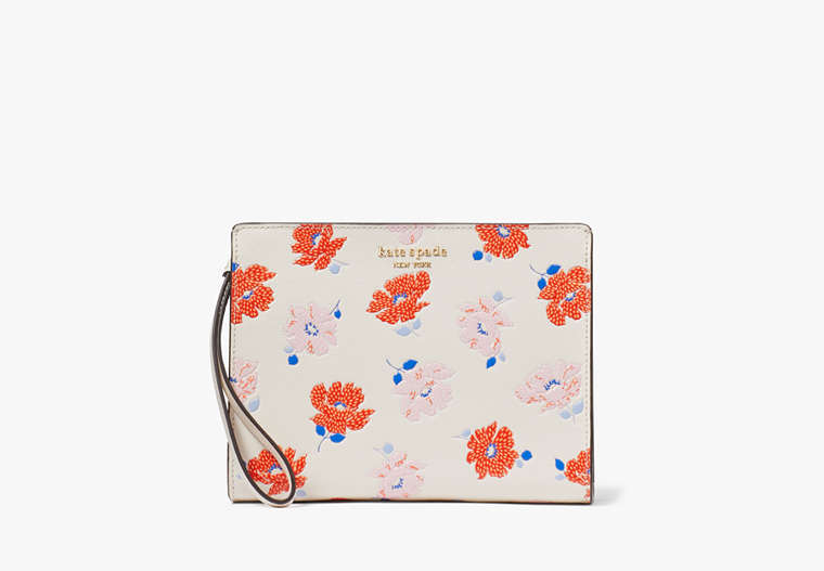 Kate Spade,Morgan Dotty Floral Embossed Gusseted Wristlet,White Multi image number 0