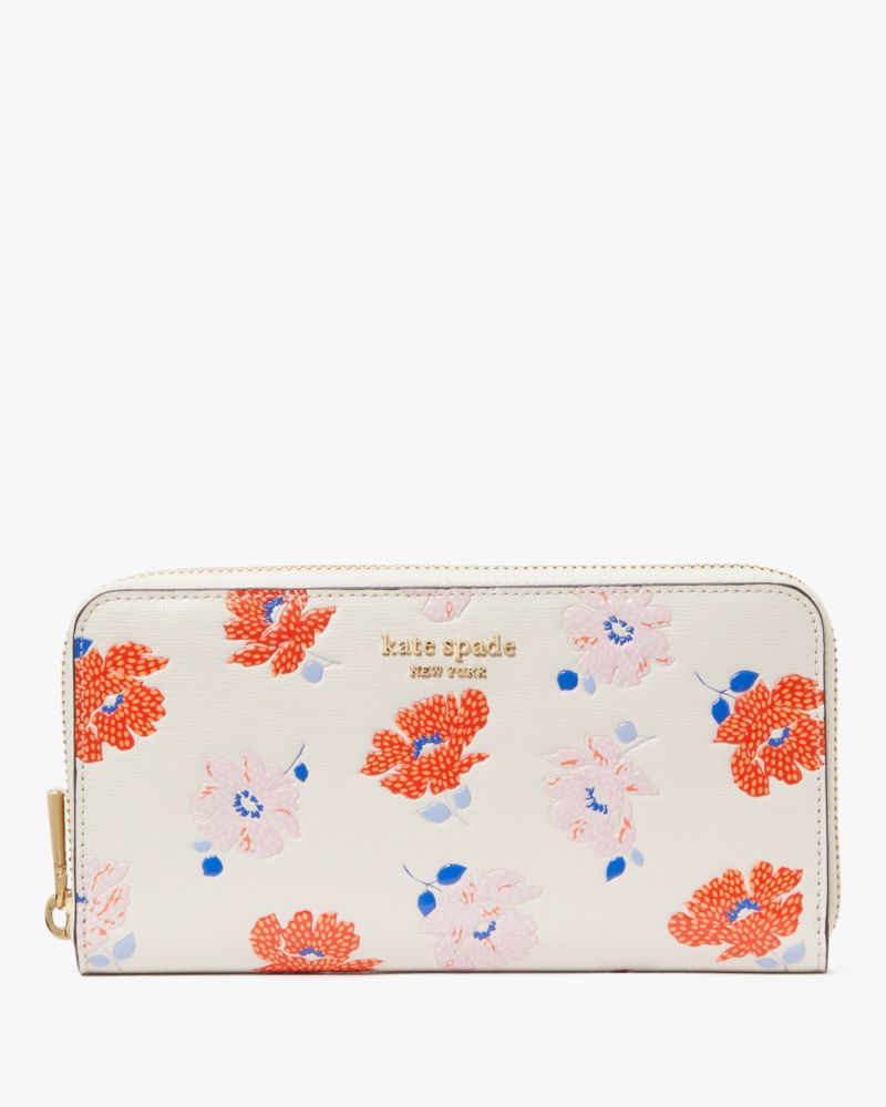 Kate Spade,Morgan Dotty Floral Embossed Zip-around Continental Wallet,White Multi