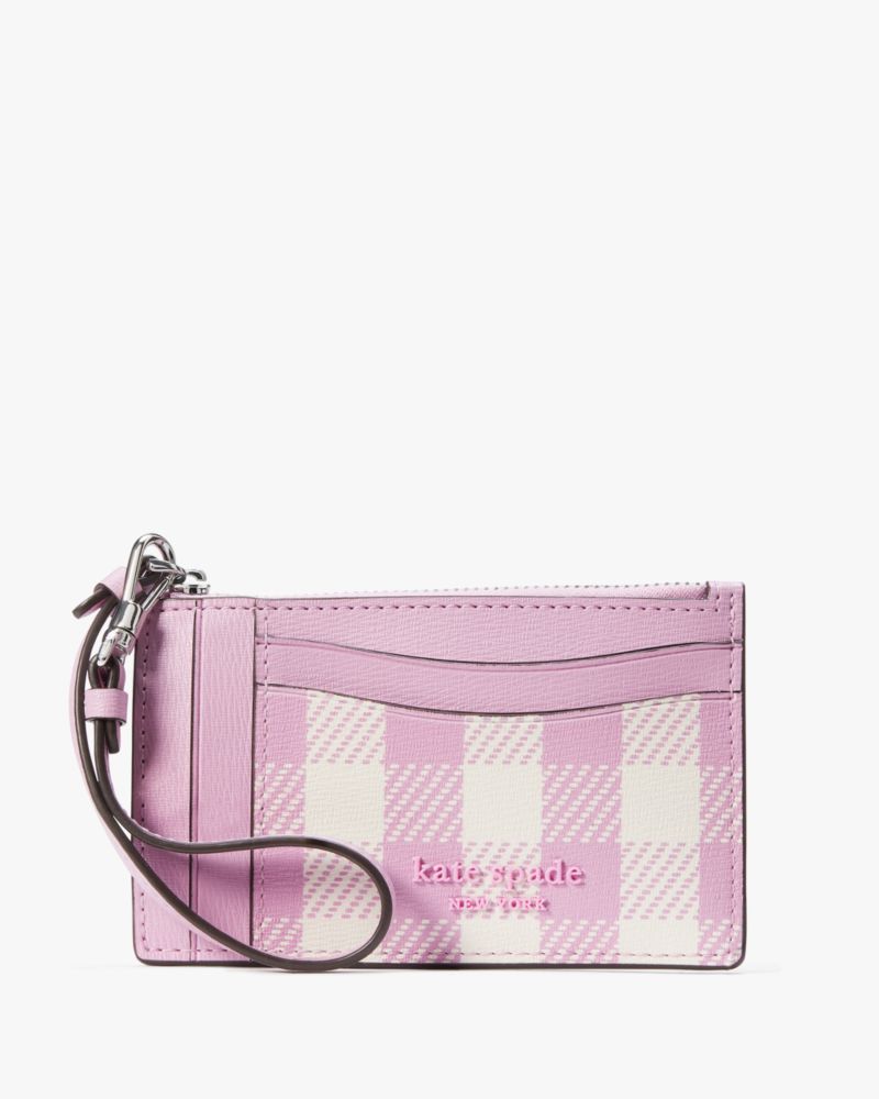 Kate Spade,Morgan Gingham Field Card Case Wristlet,Berry Cream Multi