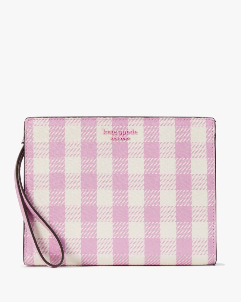 Kate Spade,Morgan Gingham Field Gusseted Wristlet,Berry Cream Multi