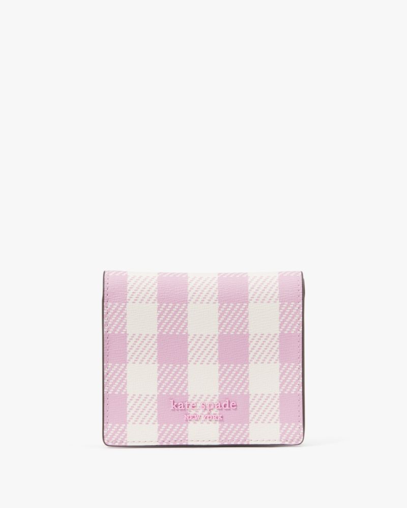 Kate Spade,Morgan Gingham Field Small Bifold Wallet,Berry Cream Multi