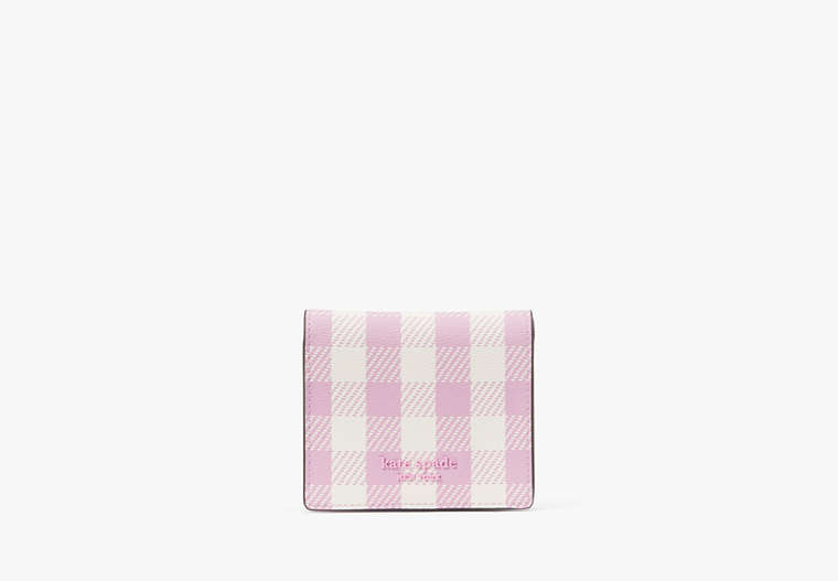 Kate Spade,Morgan Gingham Field Small Bifold Wallet,Berry Cream Multi