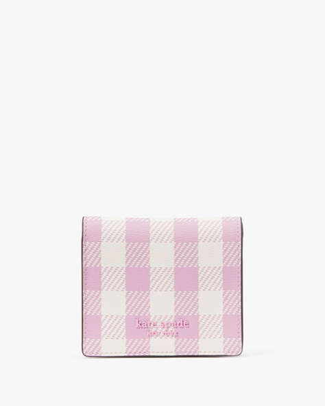 Kate Spade,Morgan Gingham Field Small Bifold Wallet,Berry Cream Multi