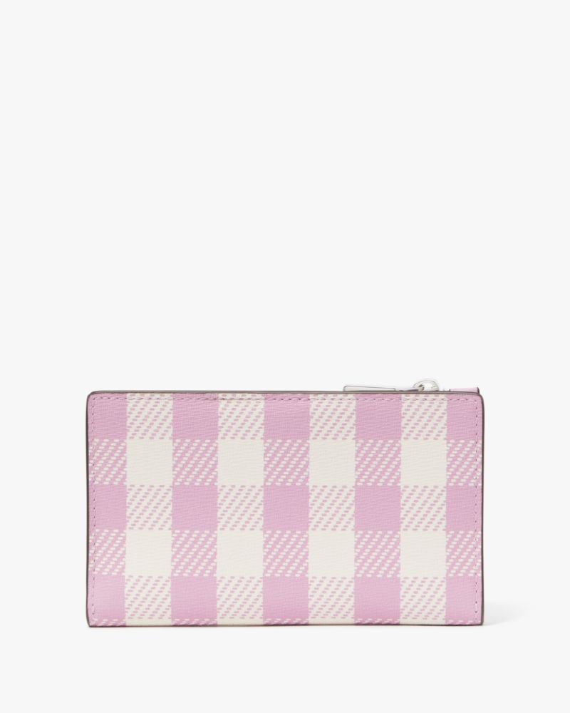 Kate Spade,Morgan Gingham Field Small Slim Bifold Wallet,Berry Cream Multi