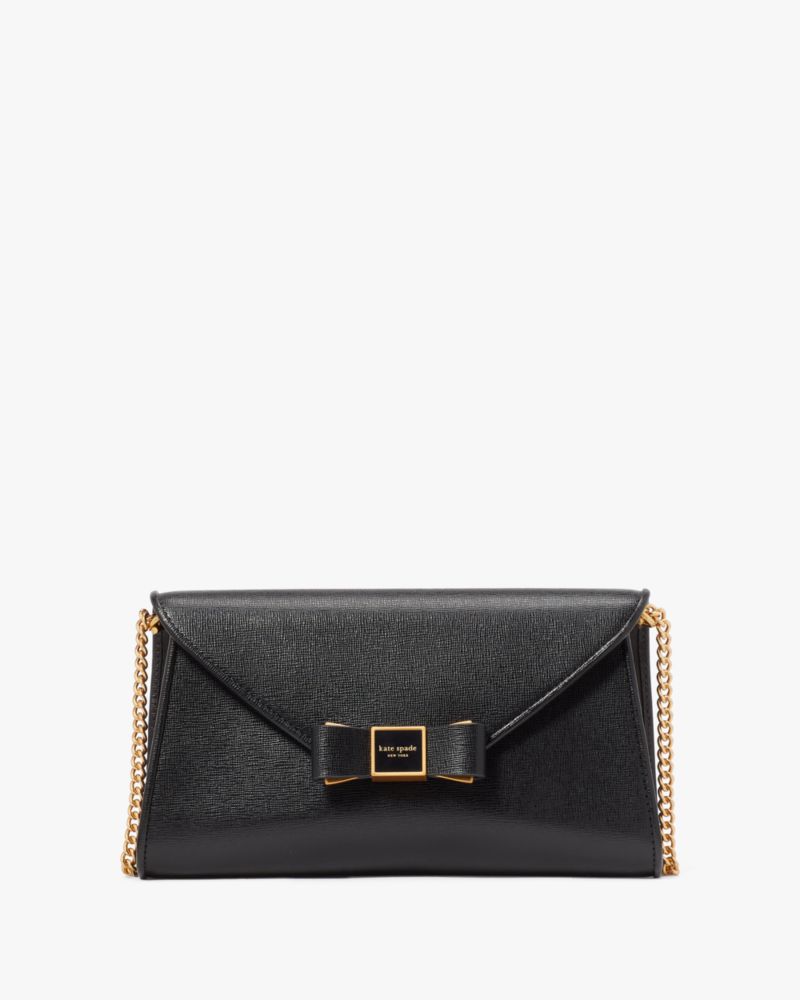 Kate Spade,Morgan Bow Embellished Envelope Flap Crossbody,Leather,Crossbody,Bow,Metal,Logo,Day Party,Black